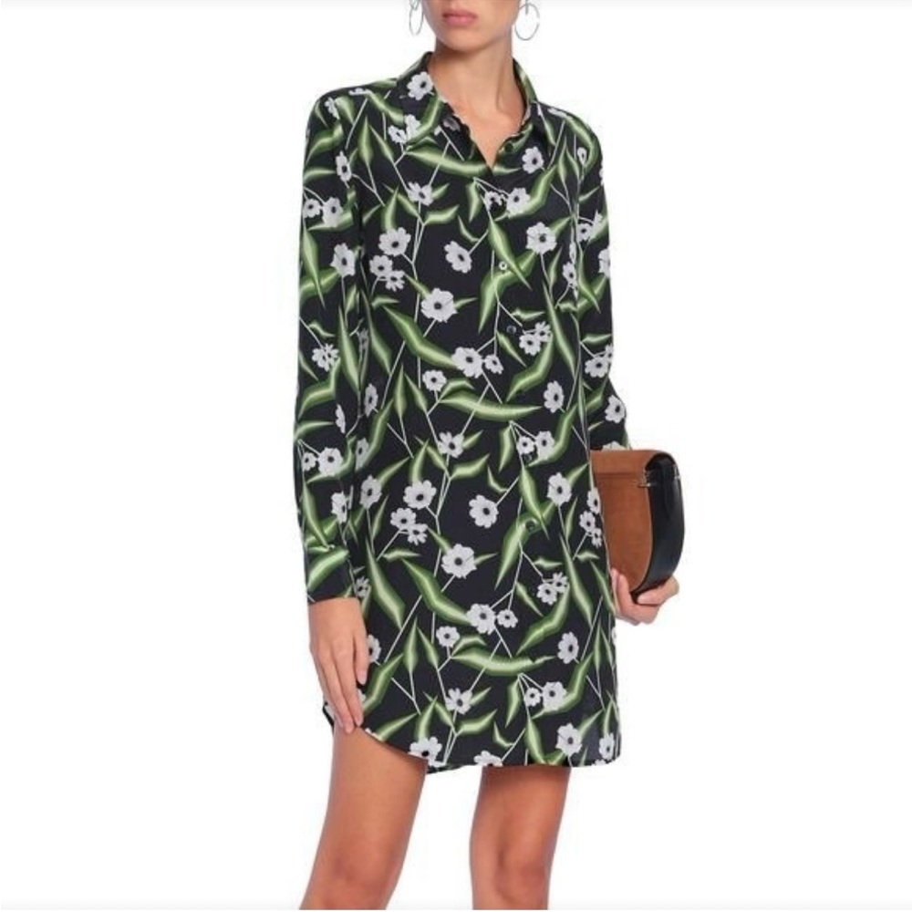 Elemental Femme Silk Floral Black and Green Dress